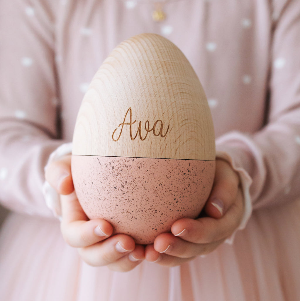 Personalised Fillable Large Wooden Speckled Easter Egg / Hollow Egg