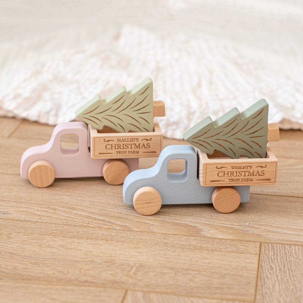 Personalised Christmas Truck Wooden Toy With Tree (Custom Colours)
